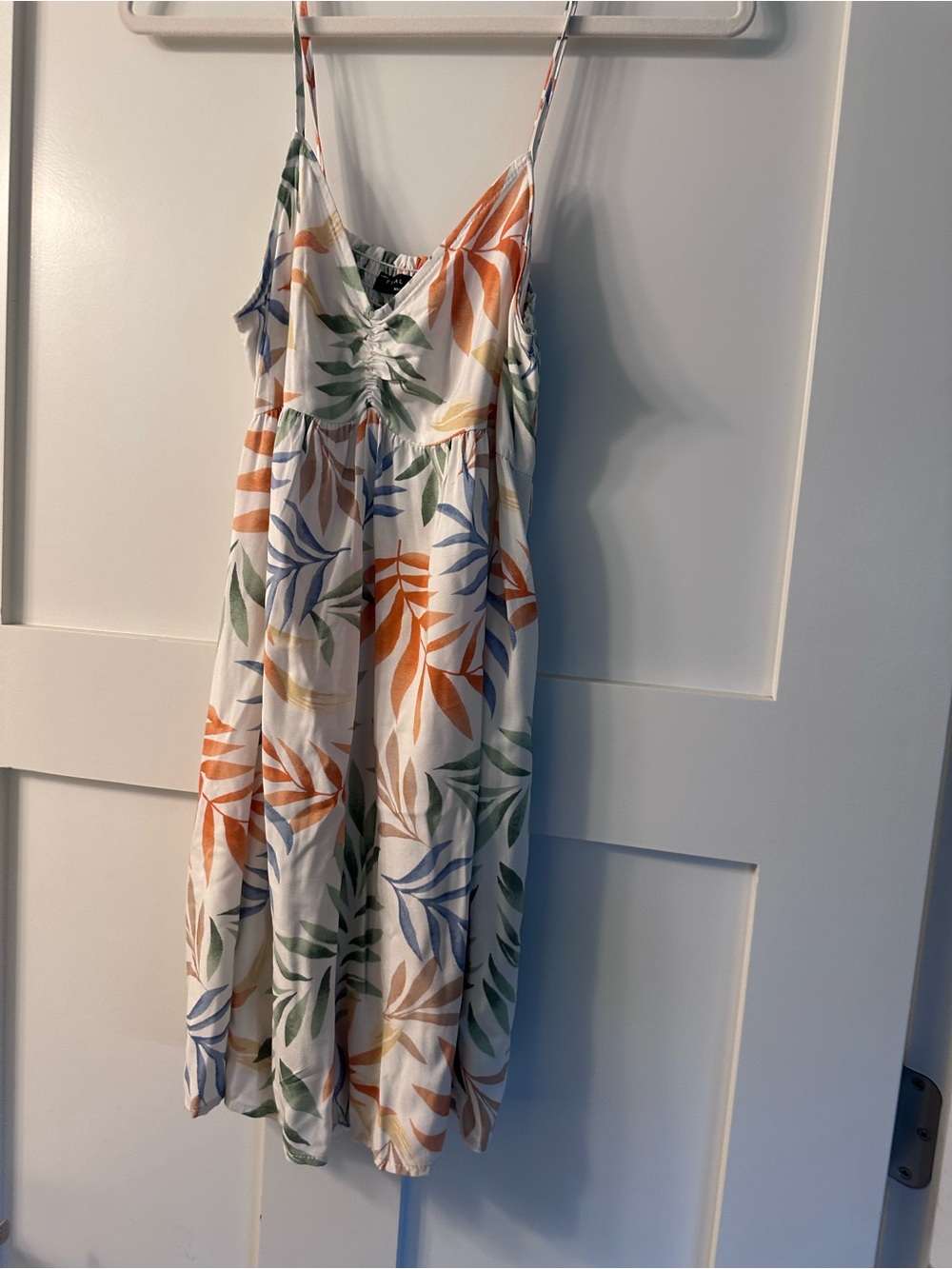 Final Touch White Tropical Leaf Print Spaghetti Strap Romper NWOT